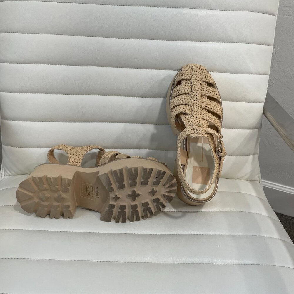 Dolce Vita Size 8 • Beige Raffia Platform Sandals Ankle Strap Boho Summer - Picture 8 of 9